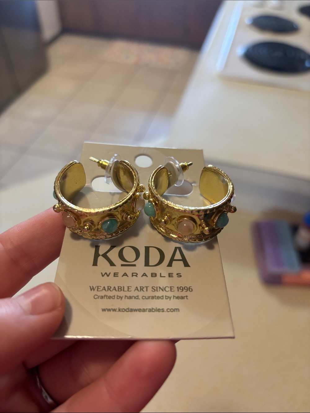 Stone gold hoop earrings